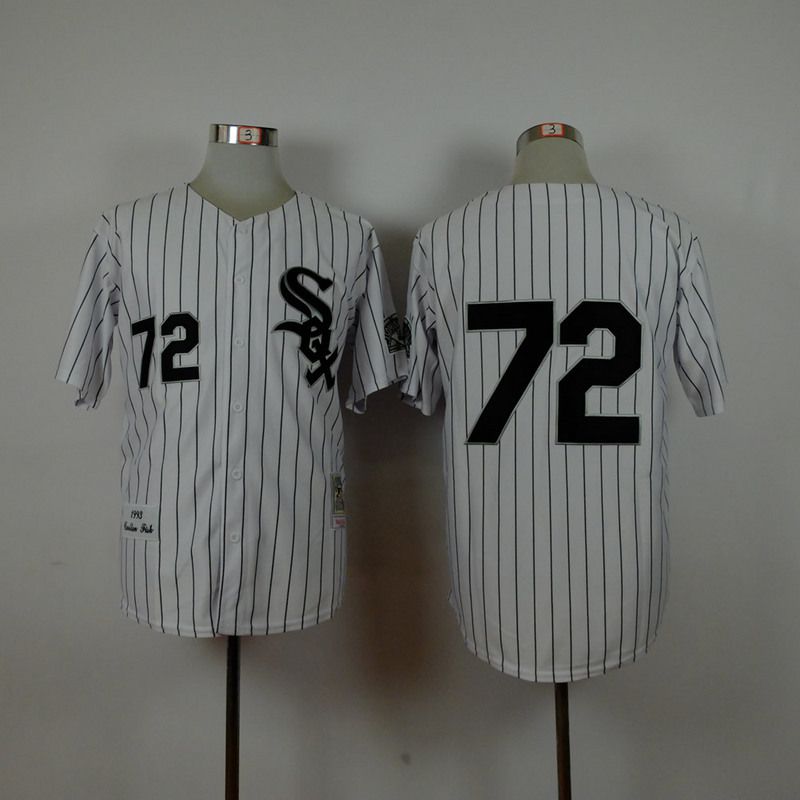 Men Chicago White Sox 72 Fisk White Throwback 1993 MLB Jerseys